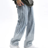 Threebooy Y2K Streetwear Striped Baggy Stacked Jeans Pants For Men Clothing Washed Blue Straight Loose Denim Trousers Pantaloni Uomo